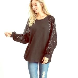 Sequin Contrast Sleeve Top